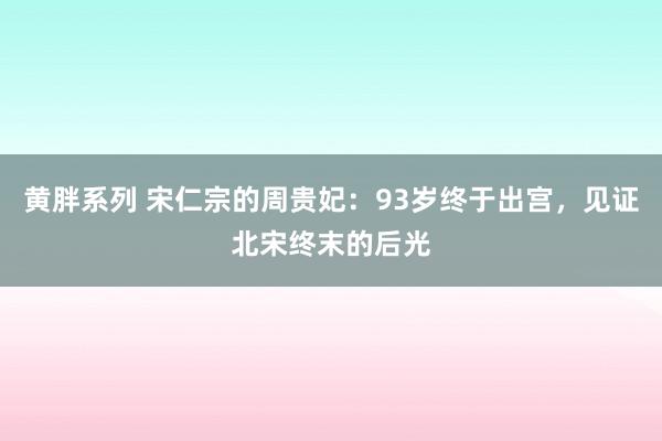 黄胖系列 宋仁宗的周贵妃：93岁终于出宫，见证北宋终末的后光